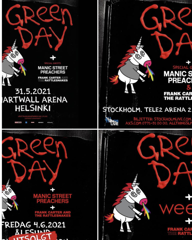 GREEN DAY ANUNCIA 2021 ESPECTÁCULOS EUROPEOS CON MANIC STREET Y FRANK CARTER