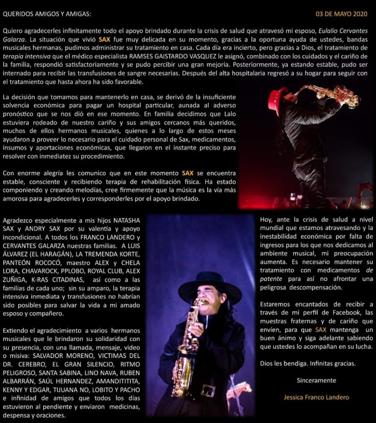 Sax Maldita vecindad estado de salud