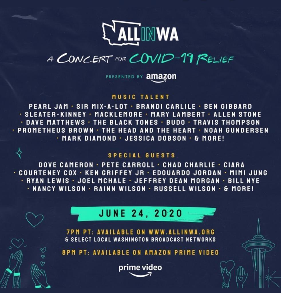 Pearl Jam junto con Ben Gibbard de Death Cab For Cutie y Macklemore tocarán en un festival llamado All In WA.
