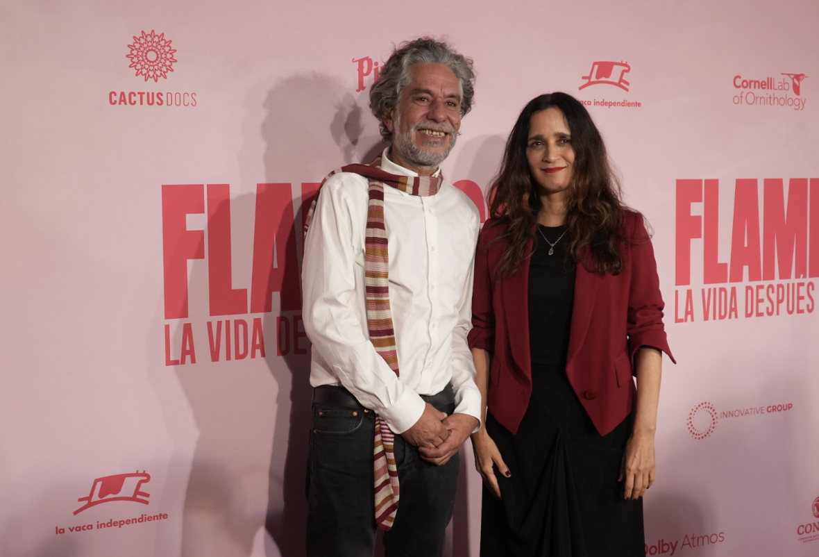 JULIETA VENEGAS Y LORENZO HAGERMAN CELEBRAN LA PREMIERE CON ALFOMBRA ROSA DE FLAMINGOS LA VIDA DESPUÉS DEL METEORITO